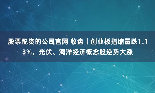 股票配资的公司官网 收盘丨创业板指缩量跌1.13%，光伏、海洋经济概念股逆势大涨
